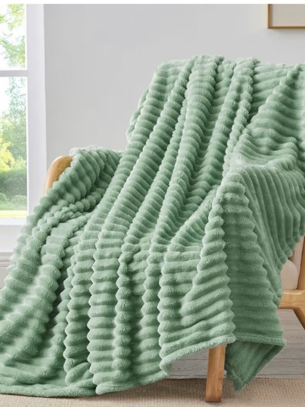 Plush Ribbed fleece Blanket - Sage Green